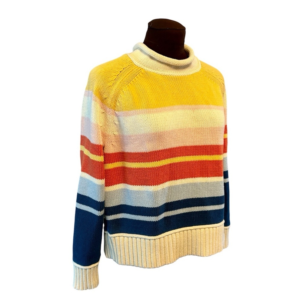 LL Bean Womens Signature Cotton Sweater Rollneck Stripe size Medium Petite/Small